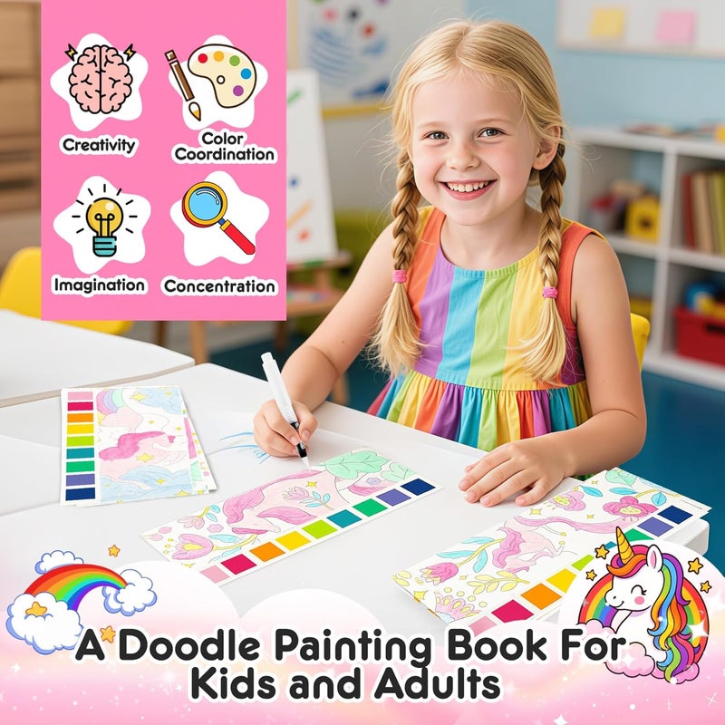 ROOCHKD Watercolor Painting Coloring Books Pocket Watercolor Paint Bookmarks, Mess Free Paint with Water Set, Travel Class Activities Art Party Favors Exchange Birthday Gifts for Kids (Unicorn Dream) - Image 5